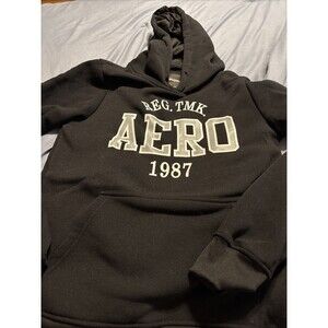 Aeropostale Men's Long Sleeve Drawstring Pullover Black Fleece Hoodie Size Small